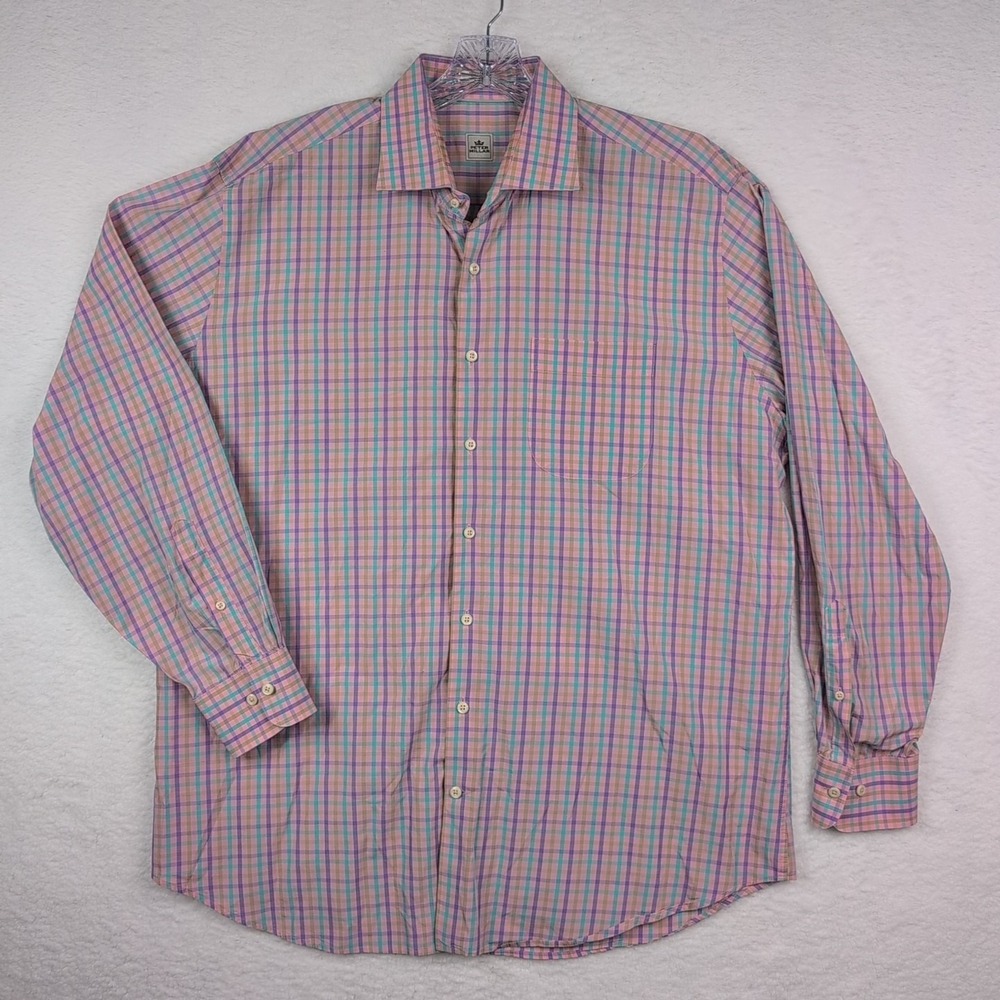 Peter Millar Pink Plaid Long Sleeve Button Up Dress Shirt Mens XL XLarge